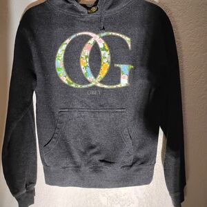 Obey Charcoal Hoodie with Floral OG Logo